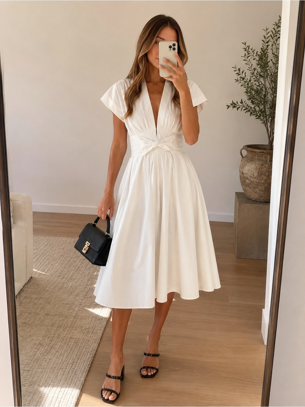 Kobi Halperin Contemporary Kiera Midi Dress White Tie Waist Cotton Blend Size M